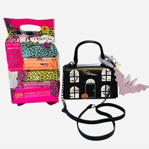 NWT Betsey Johnson Pink Cleansing Facial Wipes & Betsy Haunted House Purse